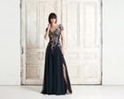 Daymor Couture - 758 Floral Embroidered Wide V-neck A-line Dress