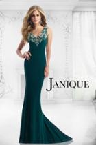 Janique - Crystal Beaded V Neck Long Jersey Gown 13921