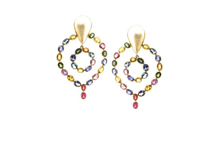 Tresor Collection - Multicolor Sapphire & Pearl Earrings In 18k Yellow Gold