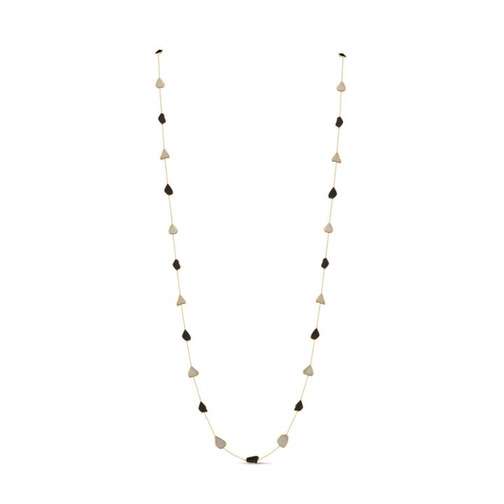 Tresor Collection - Organic White & Black Diamond Slice Long Necklace In 18k Yellow Gold