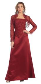 May Queen - Spaghetti Strap Evening Dress With Long Sleeve Lace Bolero Jacket Mq7837