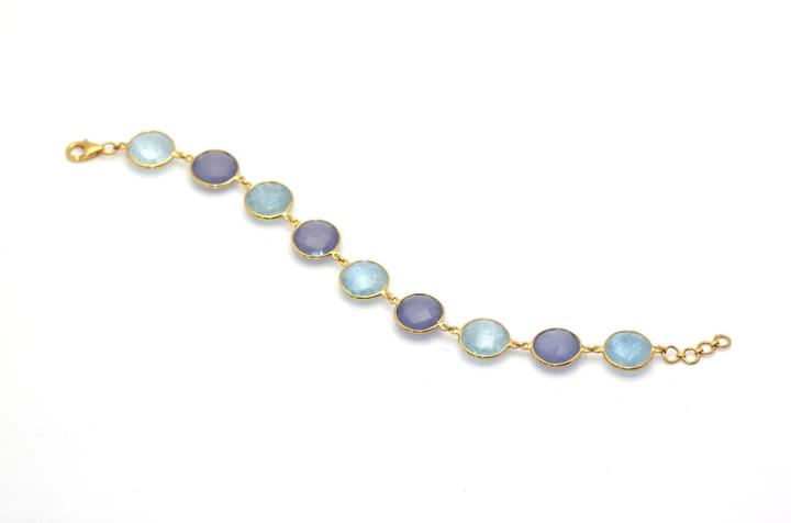 Tresor Collection - 18k Yellow Gold Bracelet With Aquamarine & Calcidony