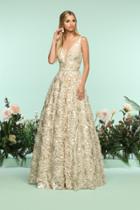 Zoey Grey - 31175 Bead-trimmed Plunging Sequin Ornate A-line Gown