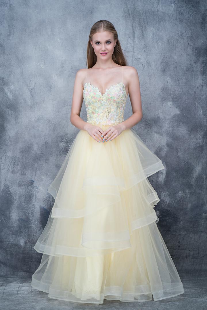 Nina Canacci - 5121 Sweetheart Lace Beaded Ruffle Tier Gown