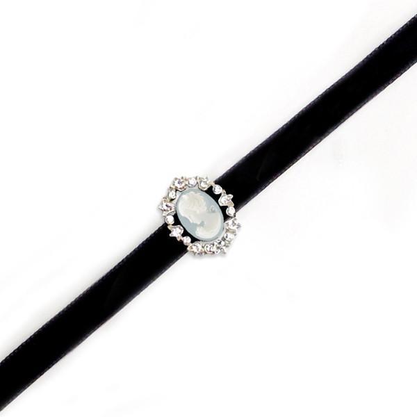 Ben-amun - Mod Victorian Bleu Crystal Black Velvet Choker
