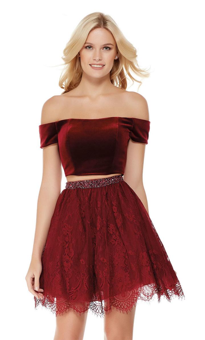 Alyce Paris - 3794 Off Shoulder Velvet Bodice Two-piece Dress