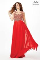 Jovani - Sheer Neckline Beaded Chiffon Prom Dress Jvn36770
