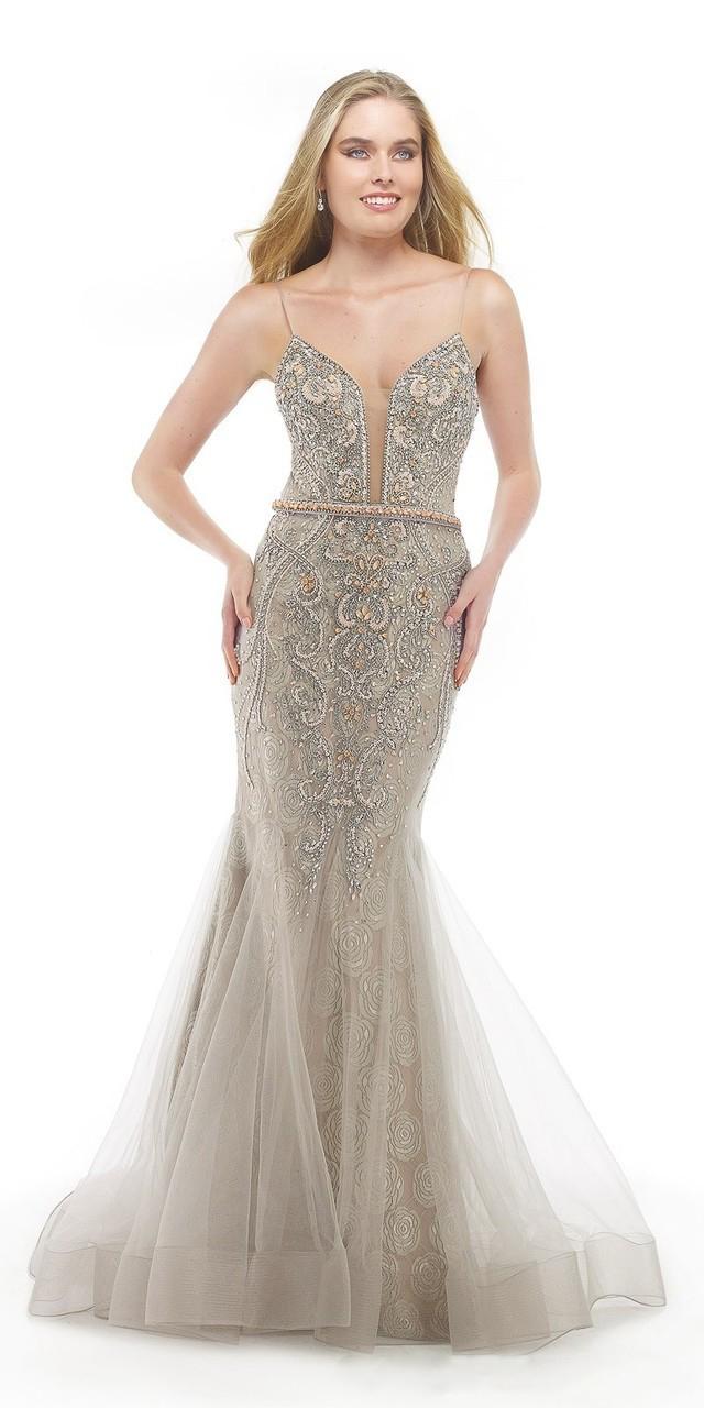 Morrell Maxie - 15767 Embellished V-neck Mermaid Dress