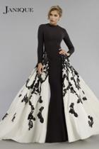 Janique - Long Sleeve Congregated A-line Open Overlay Gown W1632
