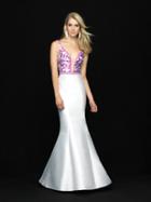 Madison James - 18-727 Deep V-neck Floral Print Mermaid Gown