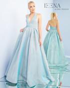 Ieena Duggal - 25939i Metallic Halter V-neck Ballgown With Train
