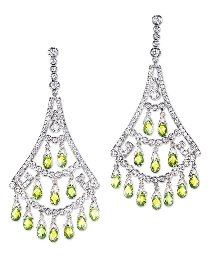 Cz By Kenneth Jay Lane - Peridot Briolette Fan Pierced Earring