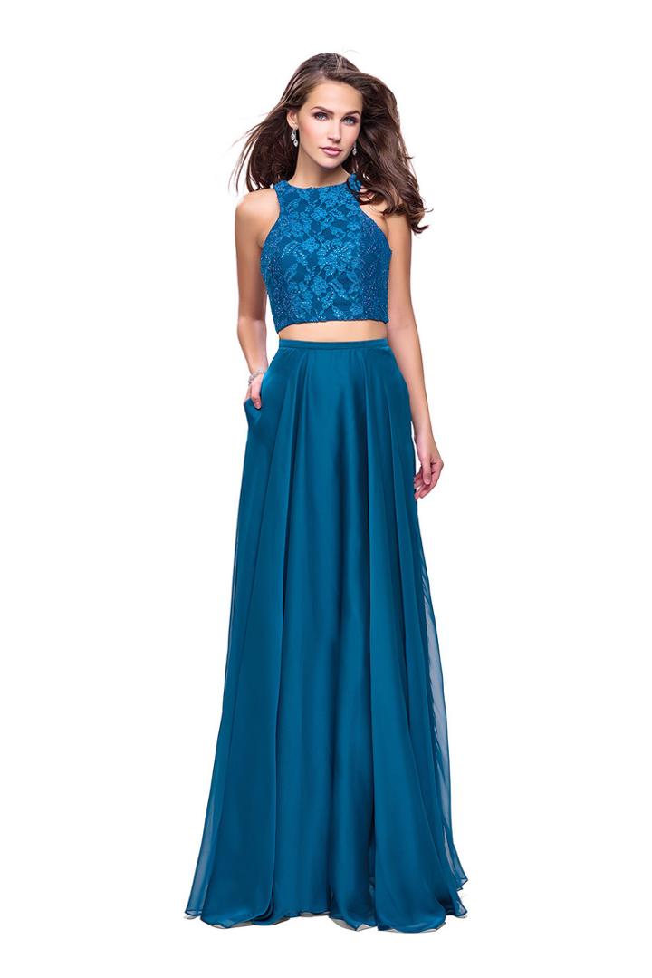 La Femme - 26087 Beaded Lace Two Piece Chiffon A-line Dress