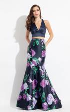 Rachel Allan - 6134 Floral V-neck Mermaid Dress