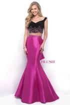 Blush - Two Piece Off Shoulder Cropped Top Trumpet Gown 11201
