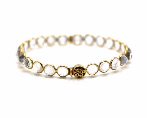 Tresor Collection - Rainbow Moonstone Round Rose Cut Bangle In 18k Yg