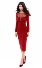 Tarik Ediz - 93336 Long Sleeves Tea Length Sheath Dress