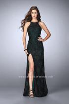 La Femme - Floral Lace Overlay With Lace- Up Open Back Prom Dress 23923