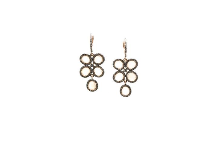 Tresor Collection - White Moonstone Earring With Diamond Pave Frame Set In 18k Rose Gold