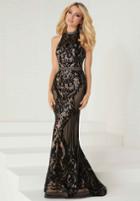 Tiffany Homecoming - 16263 Sequined Illusion High Neck Sheath Gown