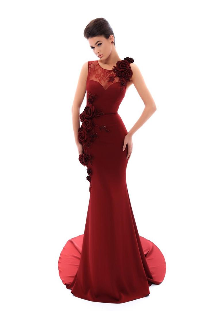 Tarik Ediz - 93478 Floral Lace Fitted Evening Dress