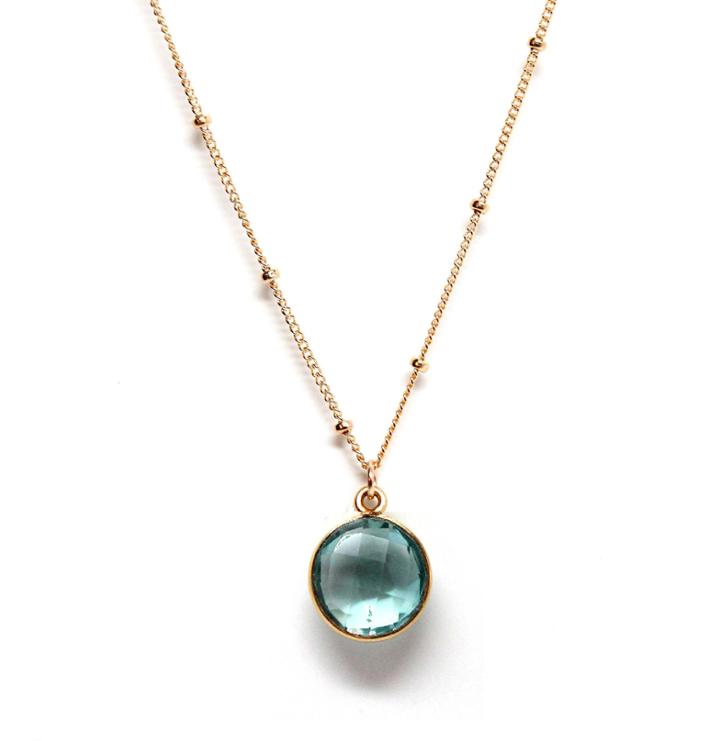 Rachael Ryen - Blue Topaz Satellite Chain Gold Framed Petite Gemstone Pendant