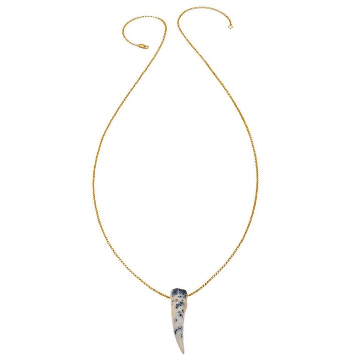 Heather Hawkins - Gemstone Horn Rolo Chain Necklace In Dendritic Opal
