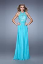 La Femme - 20874 Sleeveless Lace Halter Evening Gown