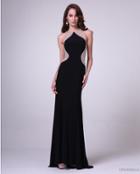 Cinderella Divine - Sleeveless Bedazzled Illusion Halter Sheath Dress