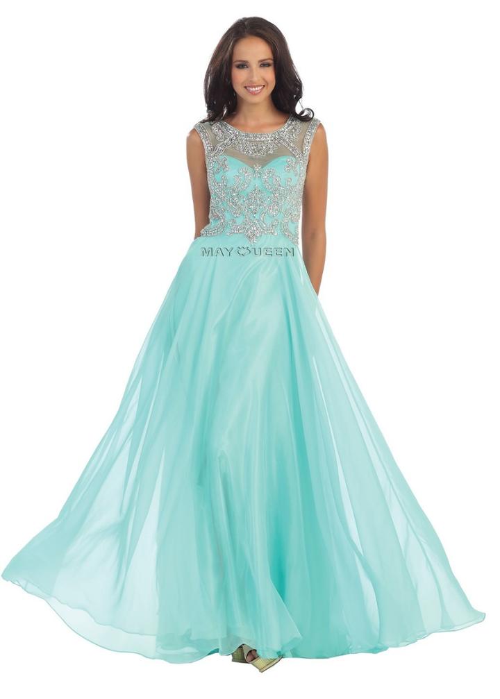 Illusion Neckline With Embellished Bodice A-line Chiffon Dress