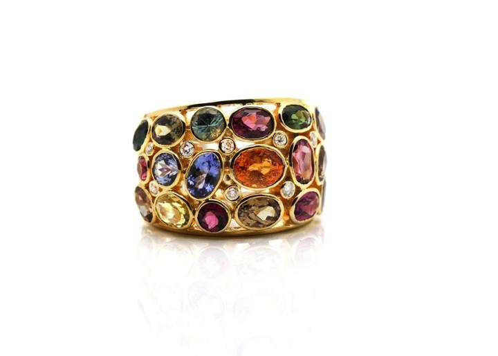 Tresor Collection - Mulicolor Tourmaline And Diamond Ring In 18k Yellow Gold