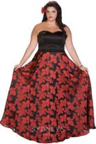 Sydney's Closet - Strapless Organza Print A-line Dress Sc7215