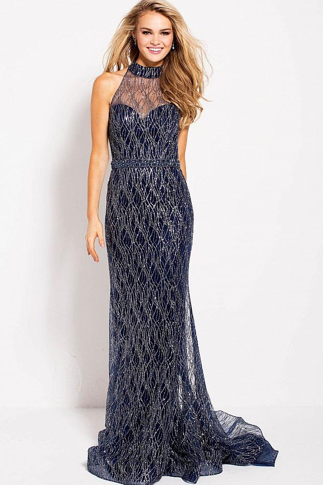 Jovani - 59025 High Neck Sheer Embellished Fitted Dress