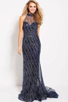 Jovani - 59025 High Neck Sheer Embellished Fitted Dress