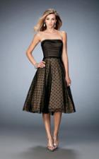 La Femme - 22961 Strapless Dot And Stripes Tea Length Dress