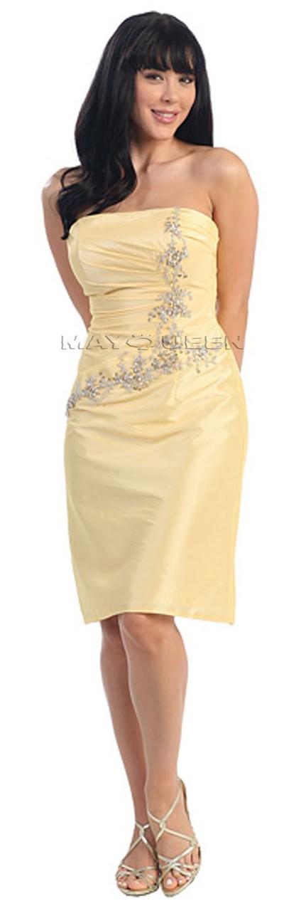 Strapless Silver Beaded Knee Length Dress