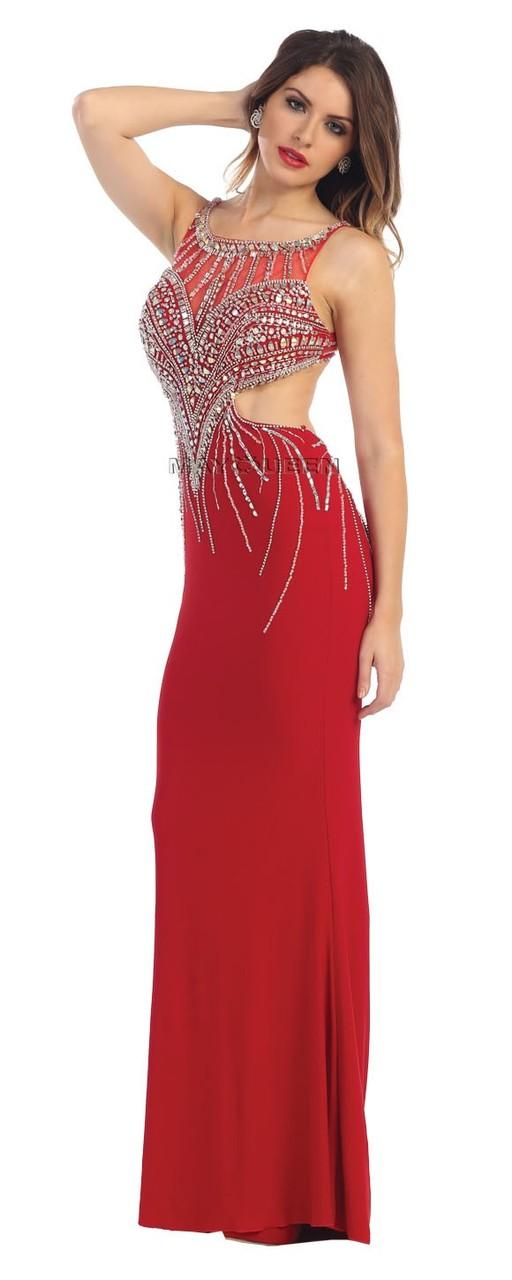 Fascinating Sequined Illusion Neck Fit And Flare Dress