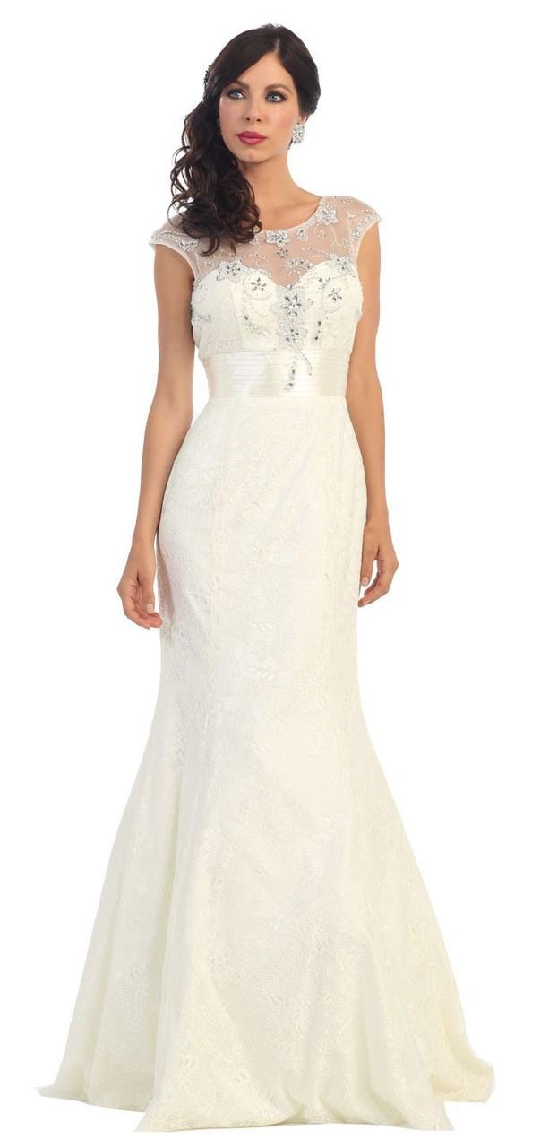 May Queen - Stunning Embroidered Cap Sleeved Illusion Mermaid Dress Mq1228