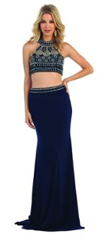 Bejeweled Halter Neck Two-piece Jersey Dress