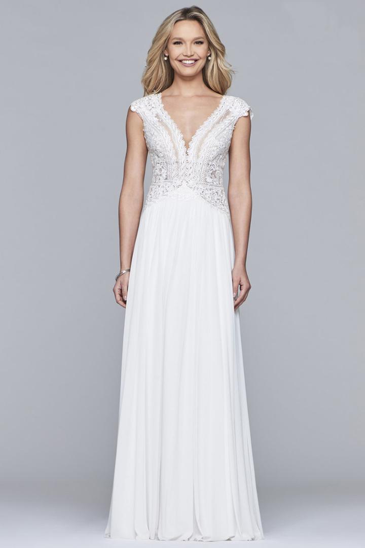 Faviana - S10178 Beaded Lace Plunging V-neck A-line Dress