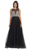 Sleeveless Sheer Embellished Long Dress