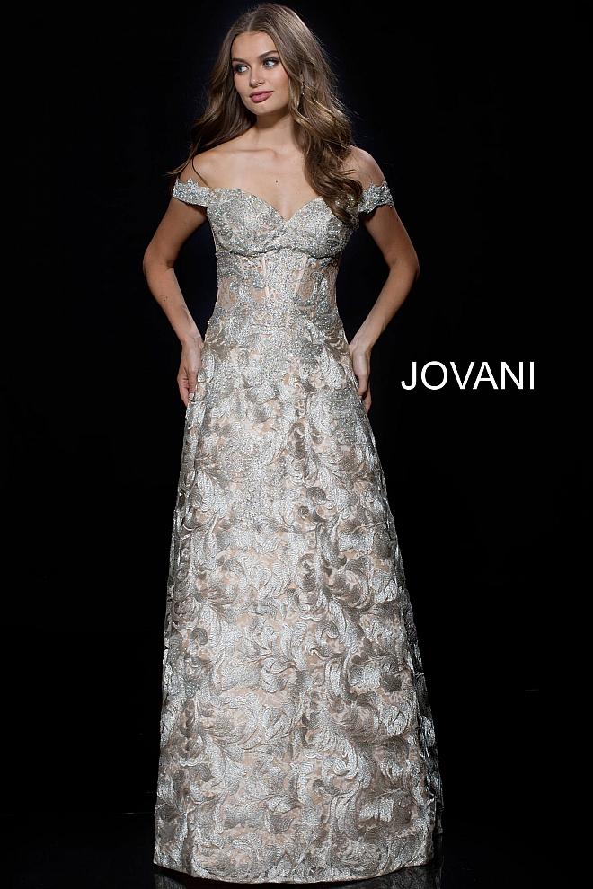 Jovani - 57037 Off-shoulder Embroidered A-line Gown