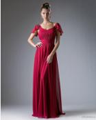 Cinderella Divine - Embellished Ruched Wide V-neck A-line Dress