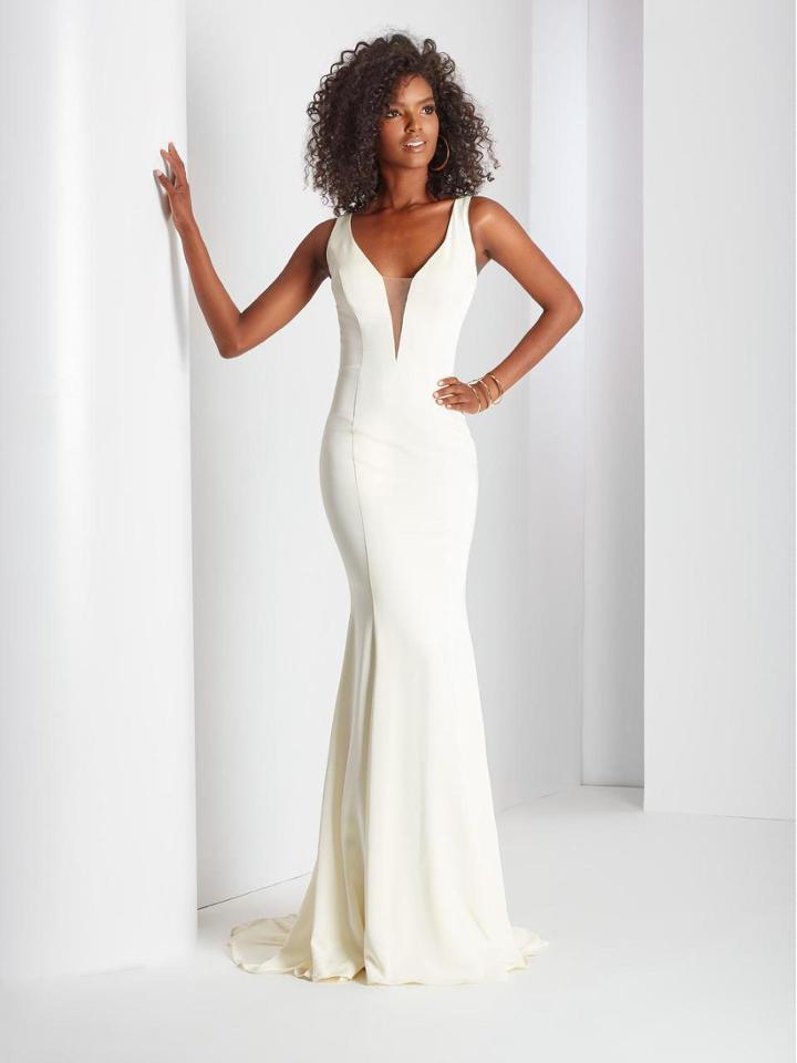 Clarisse - 3516 Deep V-neck Sheath Dress