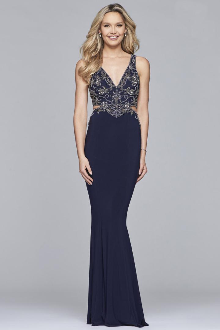 Faviana - 10108 Beaded Plunging V-neck Sheath Dress