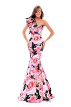 Tarik Ediz - 50308 Floral Print Asymmetric Mermaid Dress