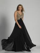 Dave & Johnny - 3118w Gilded V-neck A-line Dress