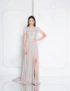 Terani Couture - 1813m6702 Sccop Neck Chiffon Gown