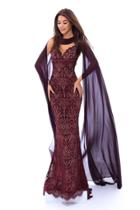 Tarik Ediz - 93435 Lace V-neck Sheath Dress With Shawl