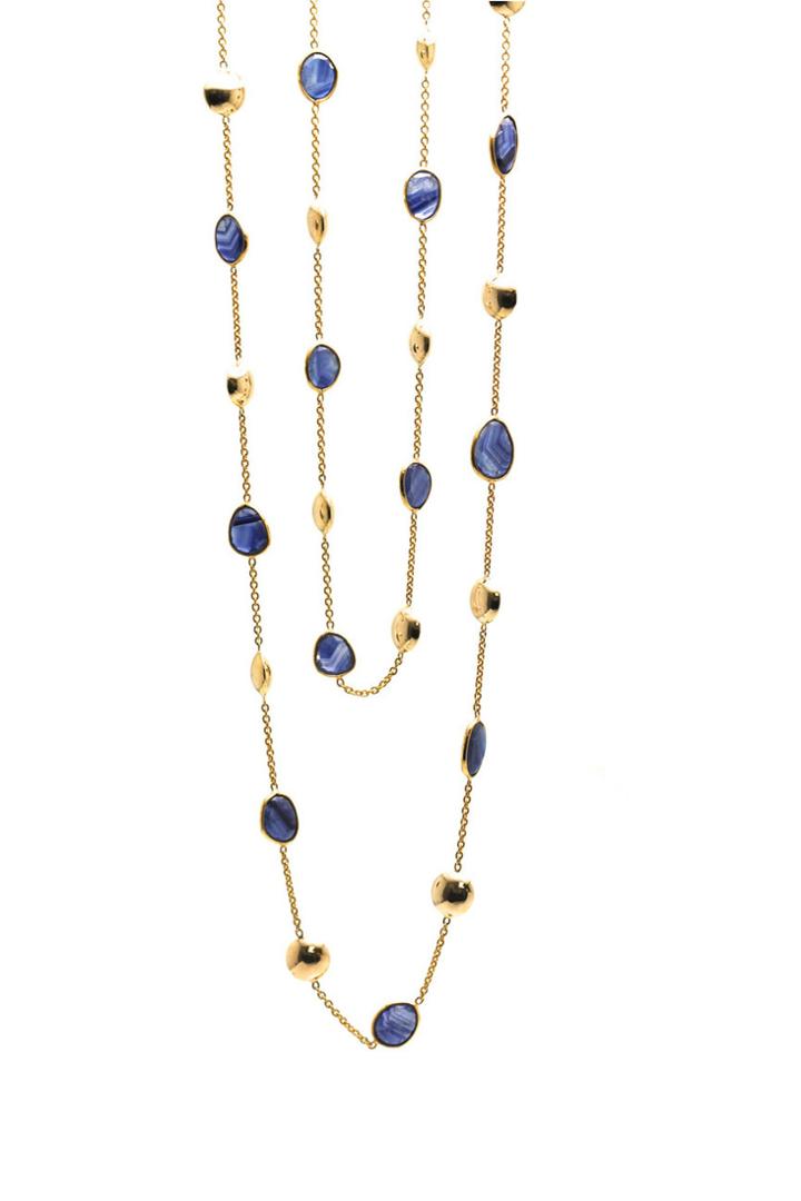 Tresor Collection - 18k Yellow Gold Long Lente Necklace With Blue Sapphire F5141bs